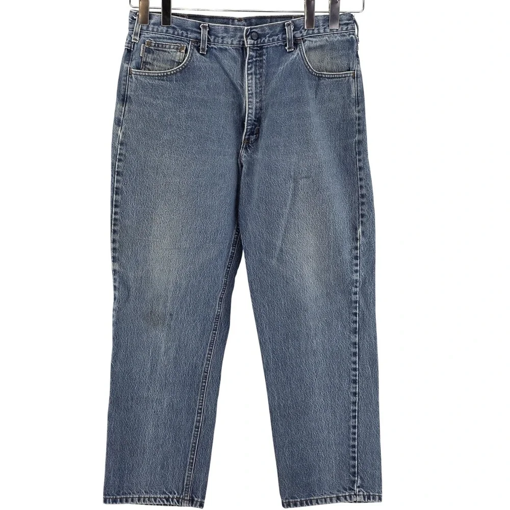 Vtg Carhartt FR Jeans Mens 38x30 Blue Flame Resistant Relaxed Straight Leg Denim